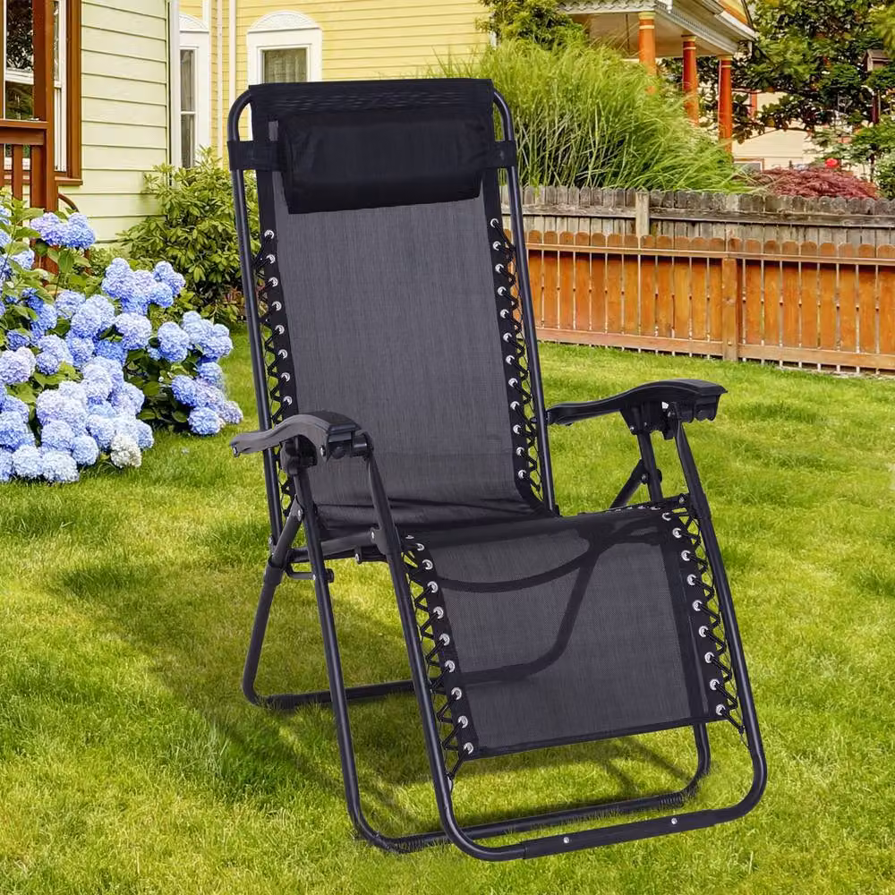 ERGOVEXA Zero Gravity Outdoor Armchair with Powder Coated Steel Frame and Textilene Fabric, Black – 4