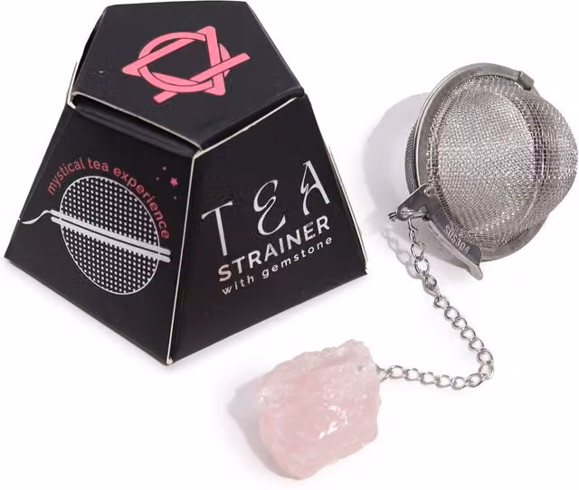KDMK Rose Quartz Raw Crystal Gemstone Tea Strainer with Fine Mesh Stainless Steel Sieve in Pink