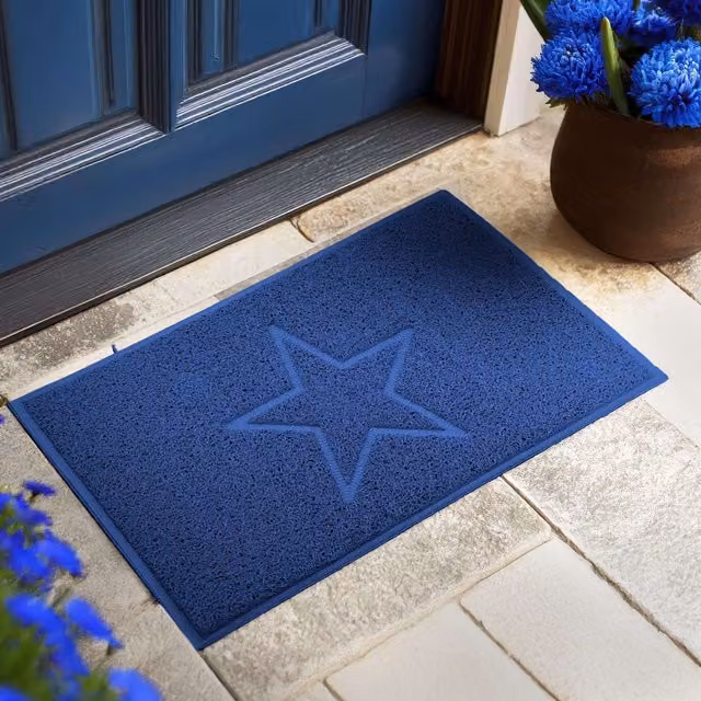 Nicoman Blue Star Embossed PVC Spaghetti Door Mat W: 45 cm, D: 75 cm – 1
