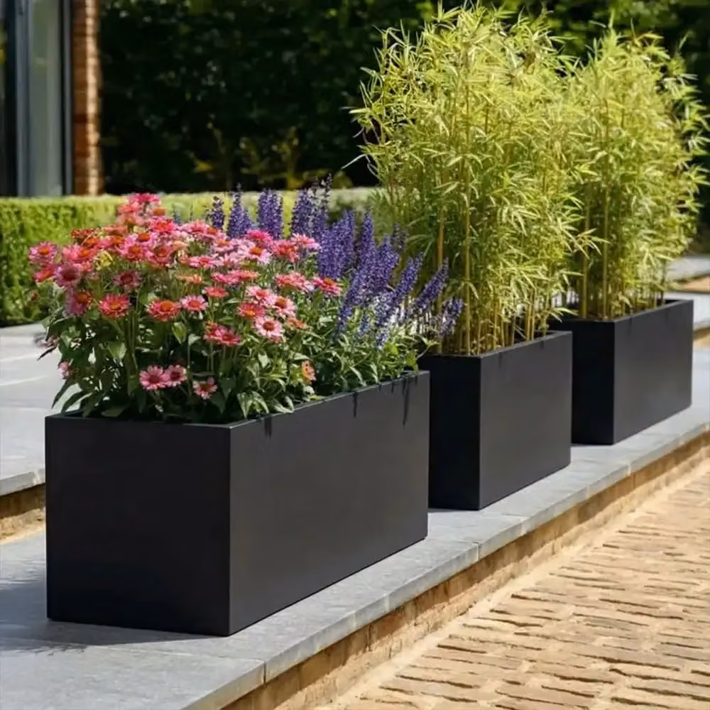 Access Garden Products Matte Black Galvanised Steel Trough Planter, 75 cm – 4