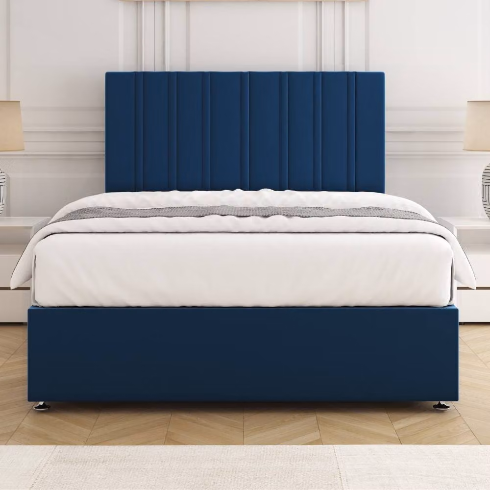 BSSPOKE Sienna Plush Blue Velvet Divan Bed with 24 inch Headboard and 2 Drawers, W/D/H: 140 x 200 cm – 2