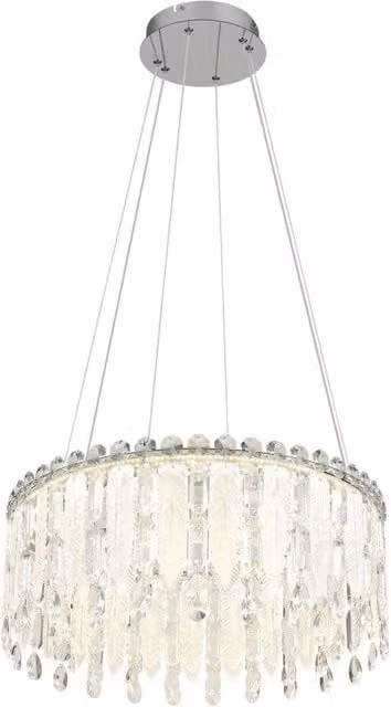 Netlighting Klunka Dimmable LED Pendant Light in Chrome and Silver with K5 Crystals, Height Adjustable, 59.5 cm – 1