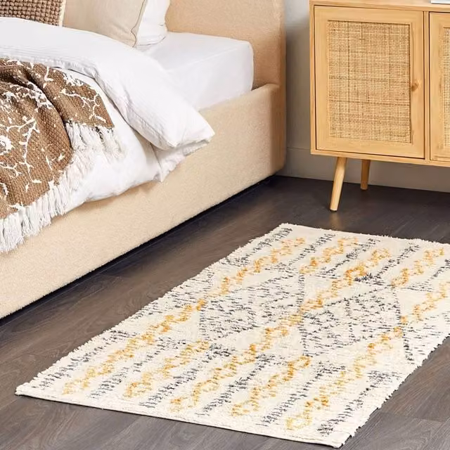 Wyld and Coco Beige, Yellow and Black Geometric Cotton Rug, Hand-Tufted, W: 80 cm, L: 150 cm
