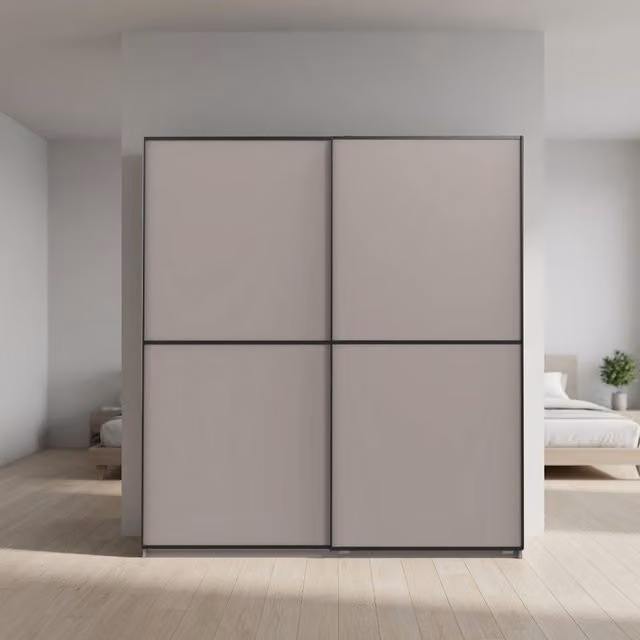 Ulm Modern Sliding Door Wardrobe in Grey with Internal Shelves and Hanging Rod, Width: 180 cm