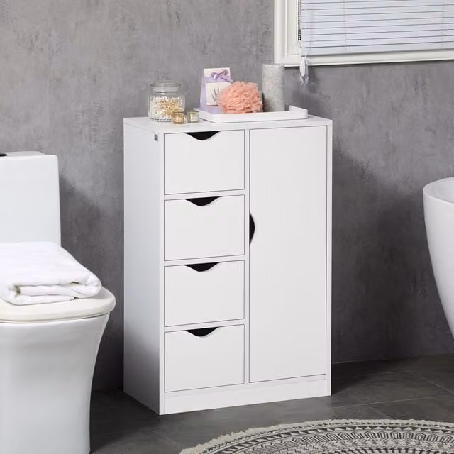 HOMCOM Modern Freestanding Storage Cabinet and Sideboard with 4 Drawers and 1 Door in White