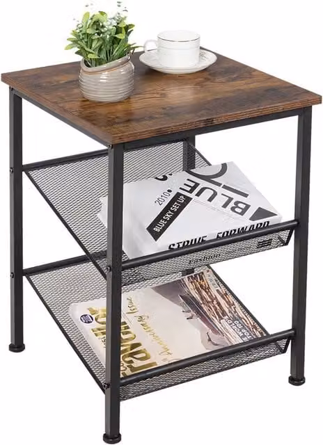 COSTWAY 3-Tier Rustic Brown End Table and Nightstand