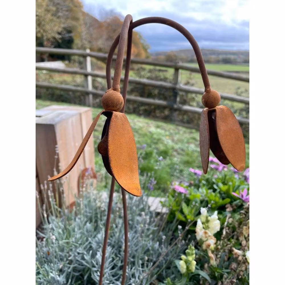 Poppyforge Open Snowdrop Garden Art Pack of 3, Brown Steel Floral Freestanding Decor, W: 6 cm, H: 100 cm – 3