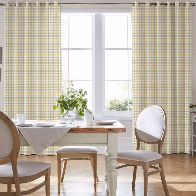 Laura Ashley Cove Check Made to Measure Blackout Eyelet Curtain Panel in Yellow