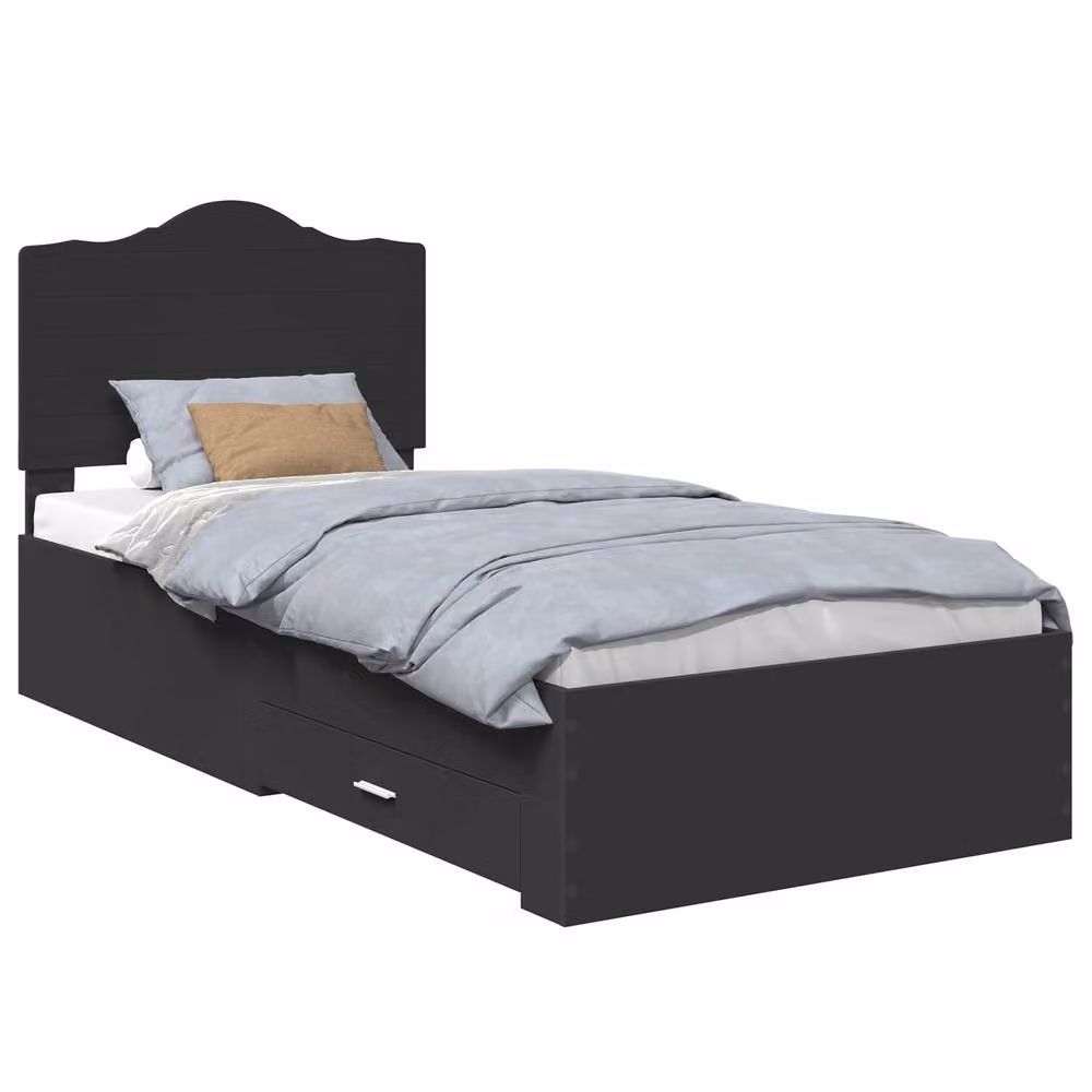 Berkfield Home Modern Bed Frame with Headboard in Black, Engineered Wood, W/D/H: 190 x 70 x 32 cm – 2