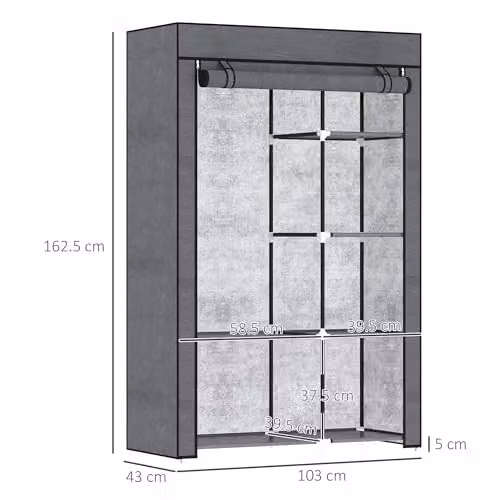 HOMCOM Fabric Wardrobe with Hanging Rod and Internal Shelves, Grey, W/D/H: 103 x 43 x 162.5 cm – 5