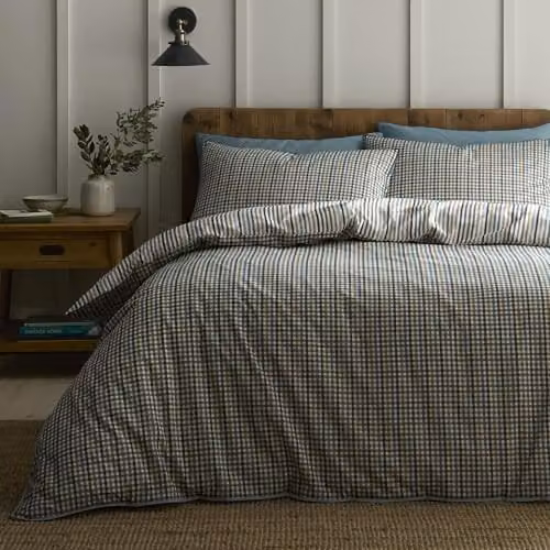 Appletree Micro Check Green Cotton Duvet Cover Set, Includes 1 Duvet Cover (200 x 200 cm) and 2 Pillowcases (140 x 200 cm)