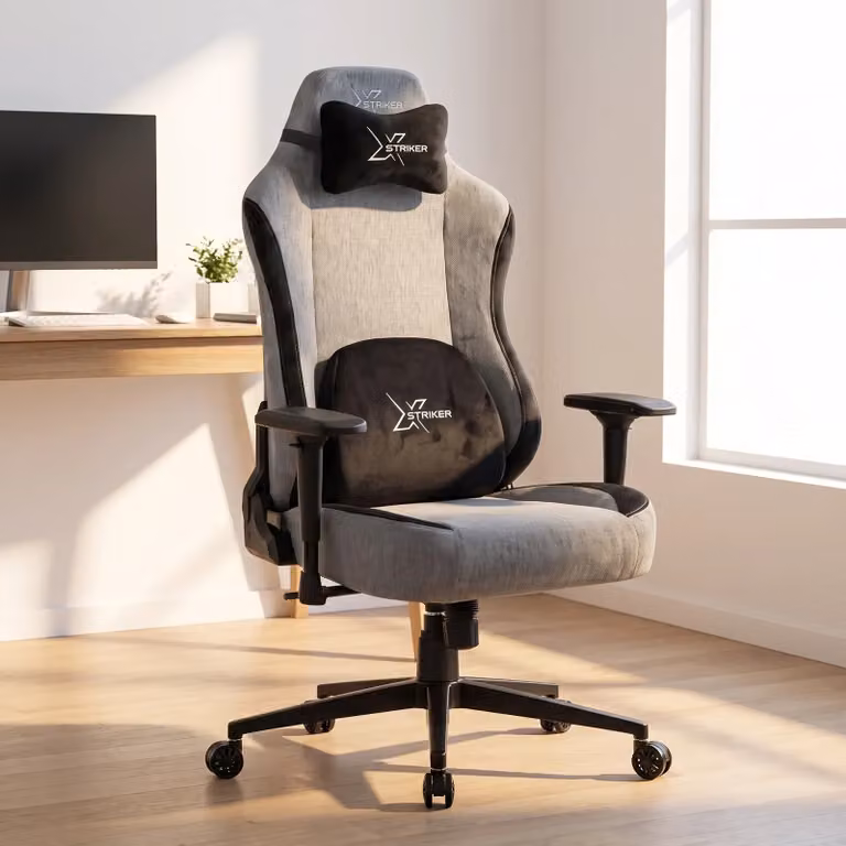 Xstriker Ergonomic Grey Velvet Gaming and Home Office Chair with Headrest and Armrests