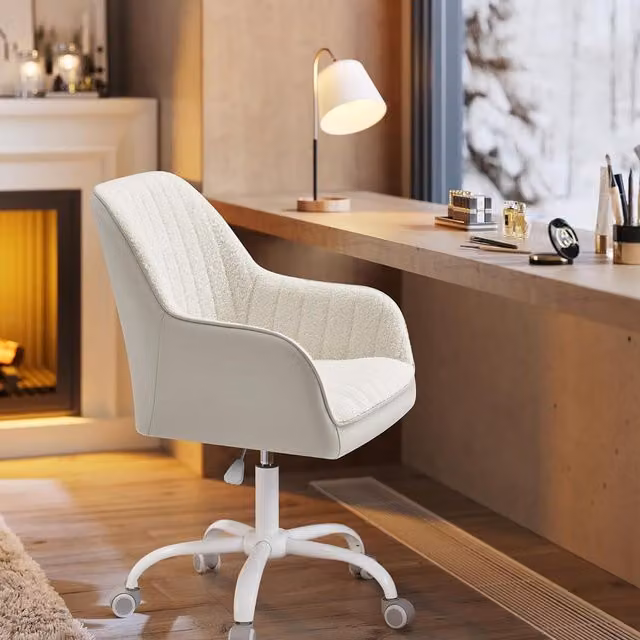 SONGMICS Adjustable Swivel Velvet Task Chair in Light Milk Coffee