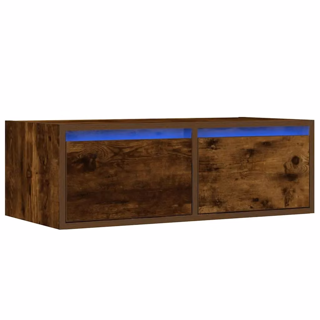 Berkfield Home TV Cabinet with LED Lights in Smoked Oak Brown, W: 75 cm, D: 35.5 cm, H: 25 cm – 3