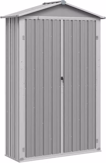 Berkfield Home Grey Galvanised Steel Tall Garden Cabinet with Double Doors and Shelving, W/D/H: 116 x 45 x 175 cm