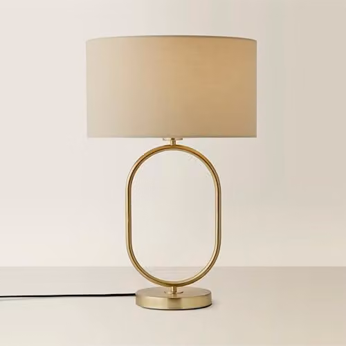 ValueLights Antonia Oval Fabric Table Lamp in Gold and Beige – 1