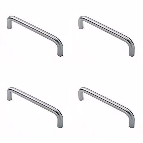 Loops 4 Pack Round D Bar Pull Handles in Brushed Satin Stainless Steel, Silver, Fixing Centres: 150 mm