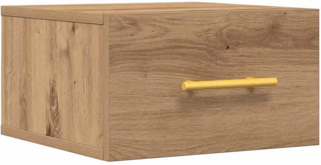 Berkfield Home Wall-Mounted Artisan Oak Bedside Cabinet, Brown, W/D/H: 35 x 35 x 20 cm