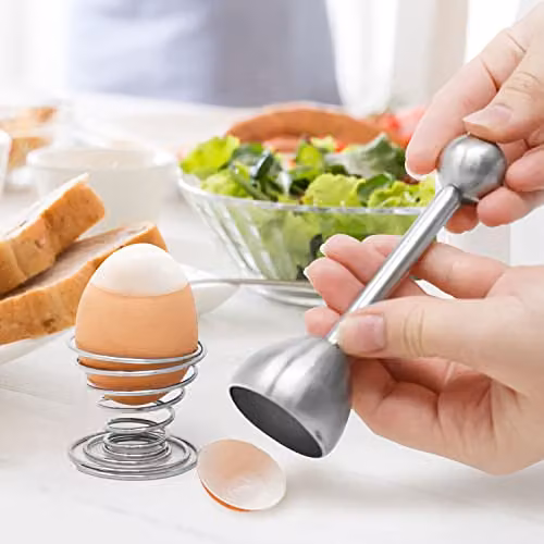 Joeji's Kitchen 5 Piece Stainless Steel Egg Topper and Spoon Set in Silver – 2