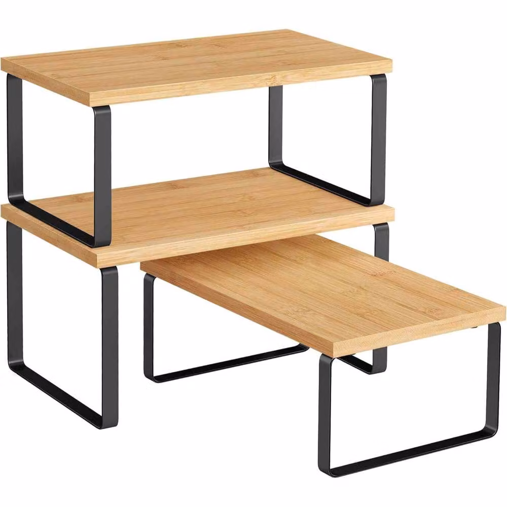 The Bazaarist Set of 3 Expandable Kitchen Storage Shelves in Black and Beige – 2