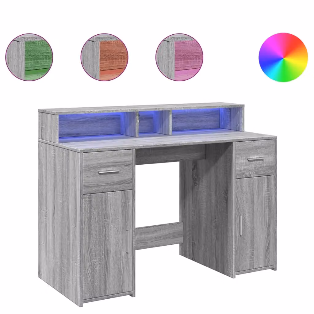 Berkfield Home Grey Sonoma Gaming Desk with LED Lights, W/D/H: 120 x 55 x 91 cm – 2