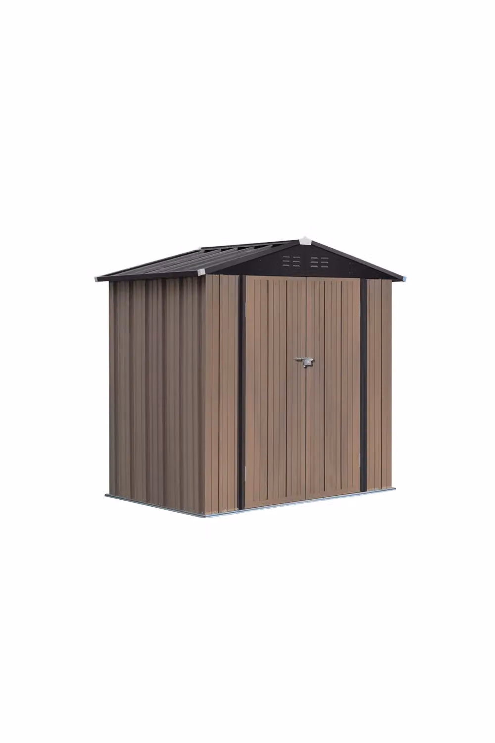 H&O Direct Large Lockable Apex Metal Storage Shed in Brown, Galvanised Steel, W/D/H: 186 x 130 x 189 cm – 2