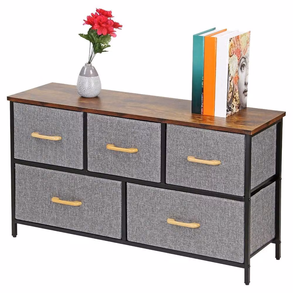 PAWNORA 5 Drawer Fabric Storage Unit in Brown and Grey – 3