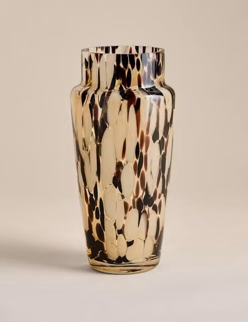 M&S Brown Animal Print Glass Confetti Tabletop Vase