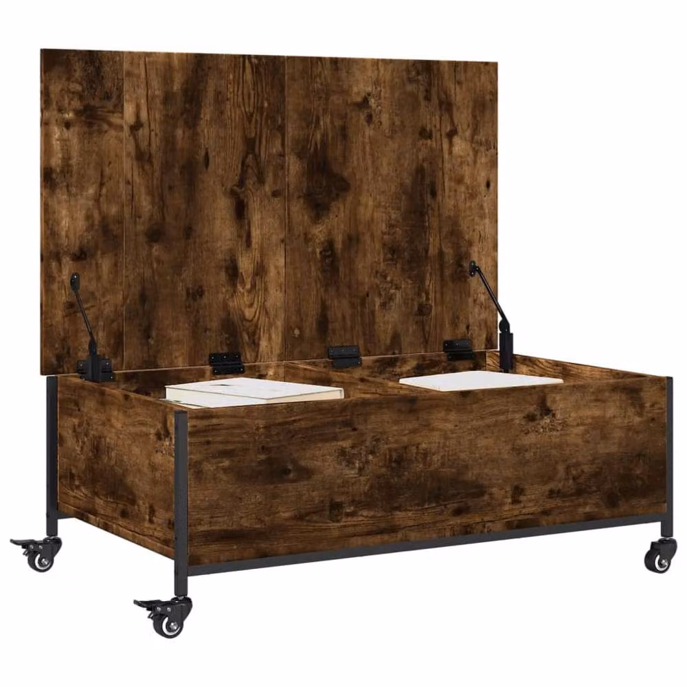 Berkfield Home Smoked Oak Coffee Table with Castors, Brown, W/D/H: 91 x 55 x 34 cm – 4