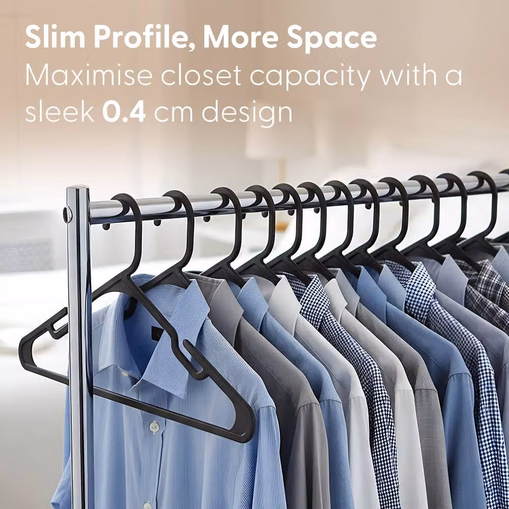 Keplin 50 Pack Slim Plastic Clothes Hangers in Black, Space Saving and Non-Slip, Width: 37 cm – 3