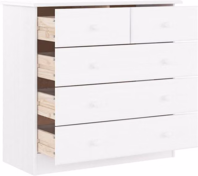 Berkfield Home Beautiful ALTA White Chest of Drawers in Solid Pine Wood, W/D/H: 77 x 35 x 73 cm