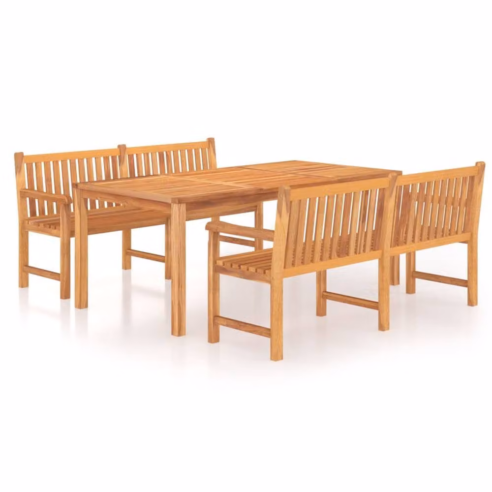 Berkfield Home 3 Piece Modern Solid Teak Wood Garden Dining Set in Brown – 2
