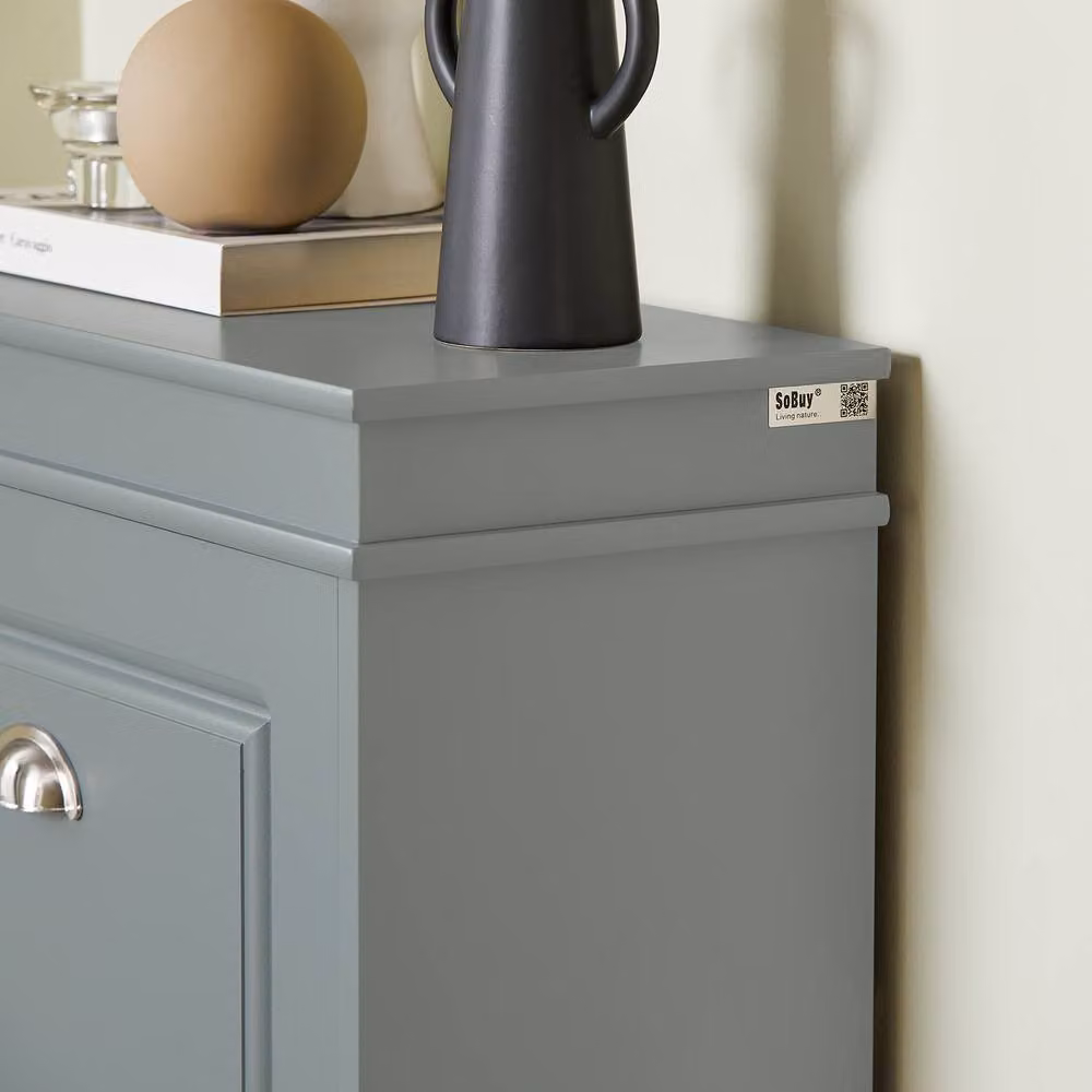 SoBuy Slim Grey Shoe Cabinet with Tilting Compartments and Internal Shelves – 4