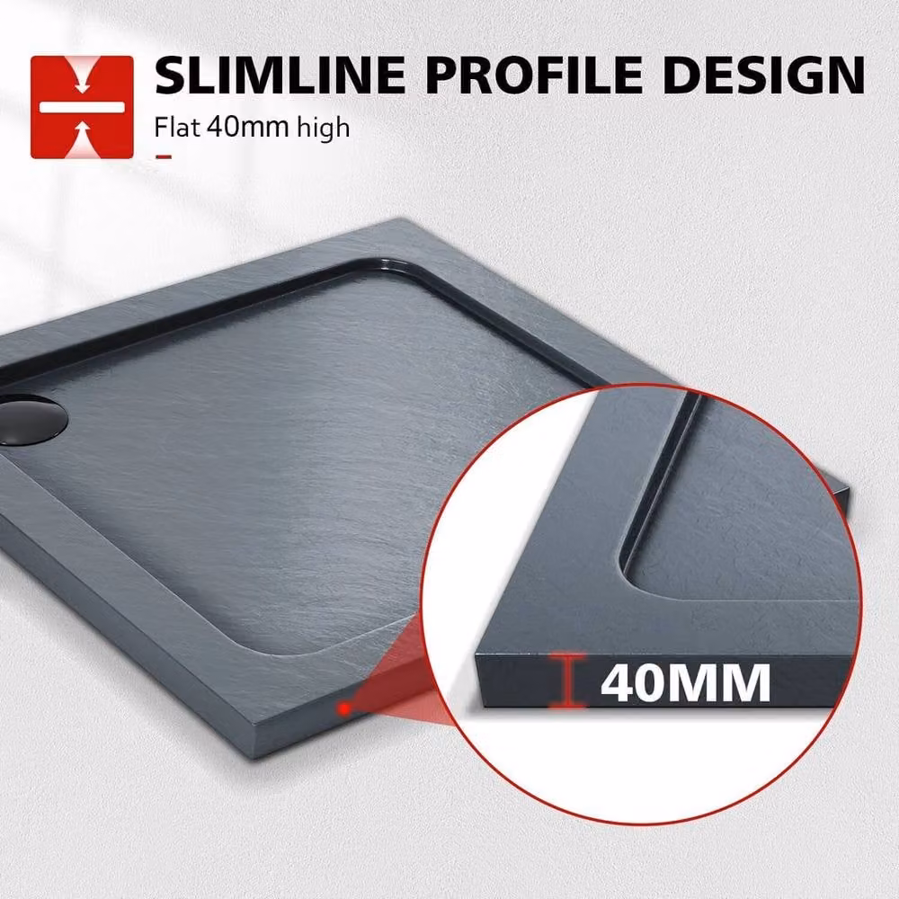 PAWNORA Square Slimline Non-slip Shower Tray in Grey – 3