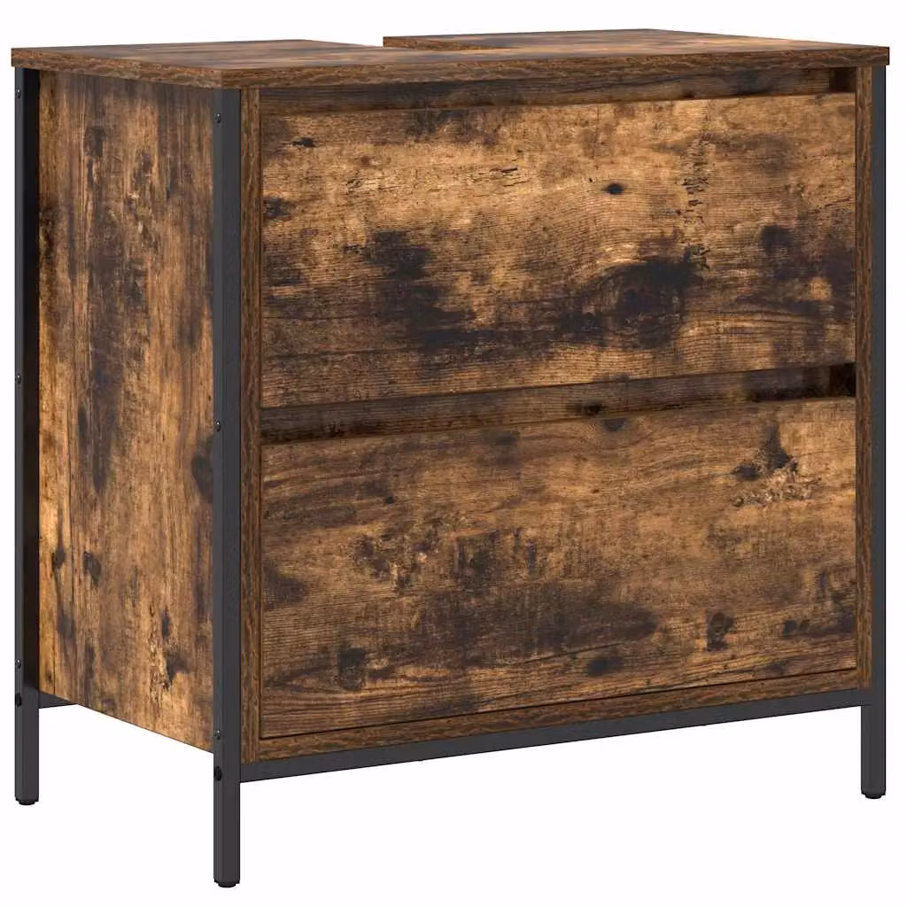 Berkfield Home Bathroom Basin Cabinet with Drawers in Smoked Oak Brown, W: 60 cm, D: 34.5 cm, H: 60 cm – 2