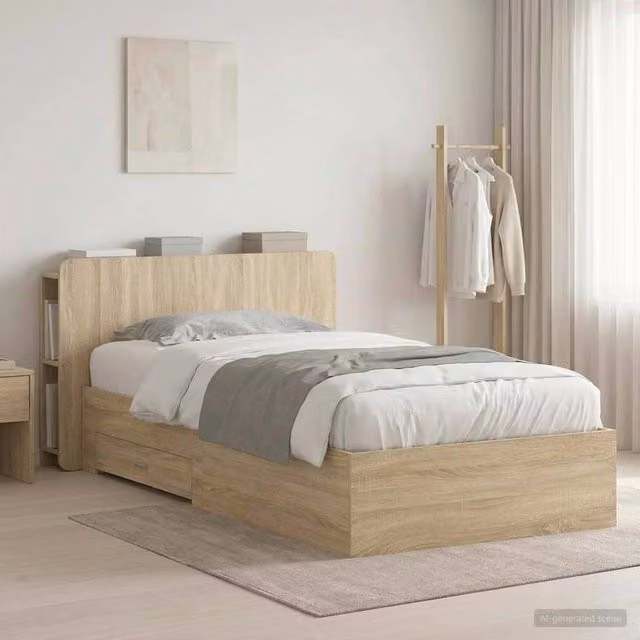 Berkfield Home Sonoma Oak Bed Frame with Storage Drawers in Brown, W/D/H: 80 x 200 cm – 1