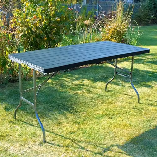 Garden Gear 5ft Folding Rectangular Table in Black Rattan and Wood Effect with Powder Coated Steel Frame – 2