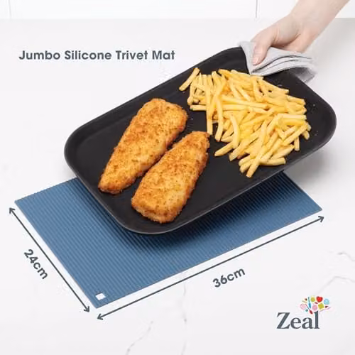 Zeal Silicone Rectangular Trivet Mat in Blue, W: 36 cm, D: 24 cm