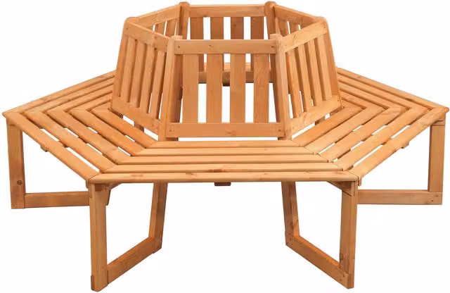 Promex Brown Solid Pine Wood Garden Tree Bench W/D/H: 205 x 90 x 89 cm