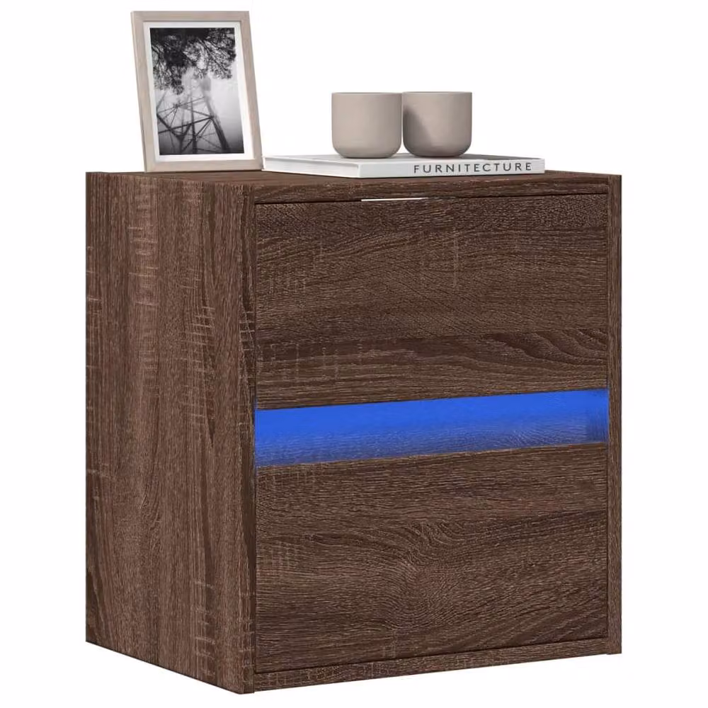Berkfield Home Wall Mounted TV Cabinet with Integrated LED Lights in Brown Oak, W/D/H: 41 x 31 x 45 cm – 2