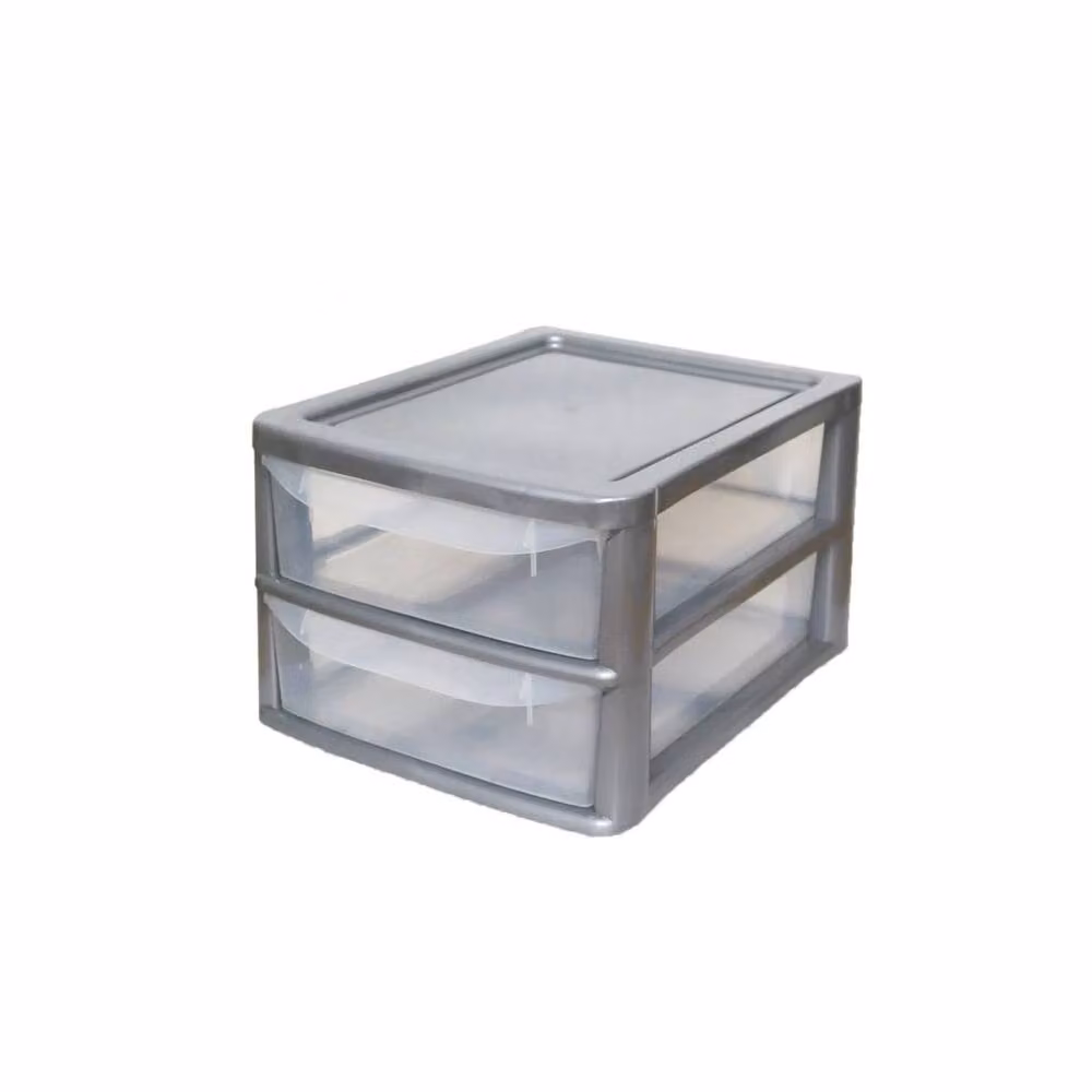 FLAVORA A4 2 Drawer Plastic Storage Drawers in Silver, W: 50 cm, H: 20 cm – 2