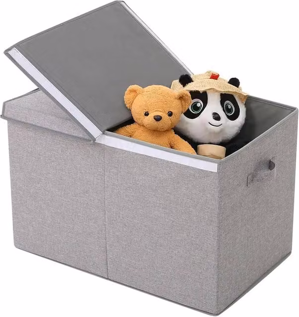 Nordara Grey Large Collapsible Fabric and Cardboard Toy Chest for Childrens Rooms W/D/H: 65 x 35 x 42 cm