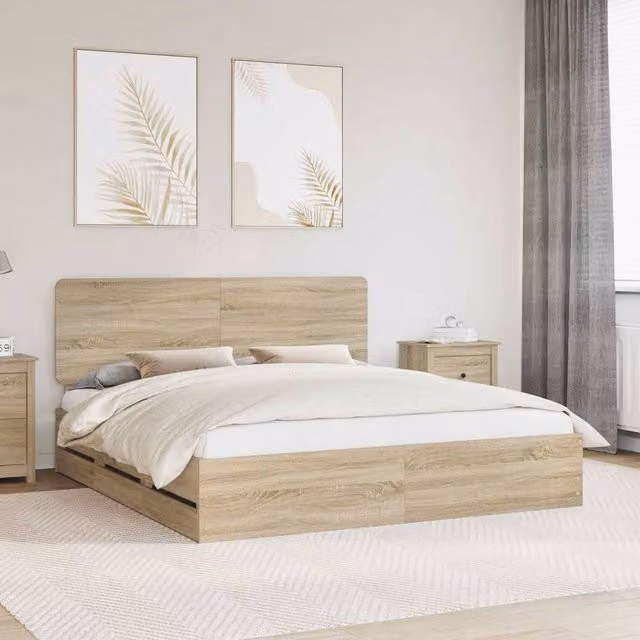 Berkfield Home Modern Bed Frame with Drawers in Sonoma Oak Brown, W/D/H: 200 x 200 cm