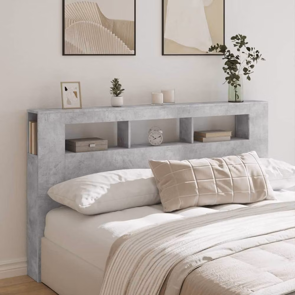 Berkfield Home LED Headboard in Concrete Grey with Integrated Shelf and USB Charging Port, W/D/H: 180 x 18.5 x 103.5 cm – 3
