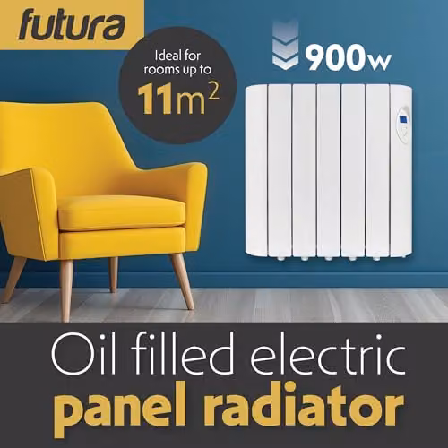Futura 900W White Wall Mounted Oil Filled Radiator with 24/7 Timer, Thermostat, Frost Protection, Open Window Detection and Overheat Protection – 2
