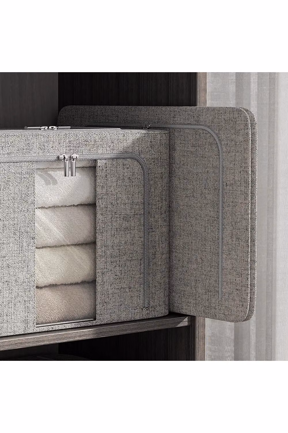 Living and Home Fabric and Metal Frame Storage Box with Lid and Handles in Grey – 3