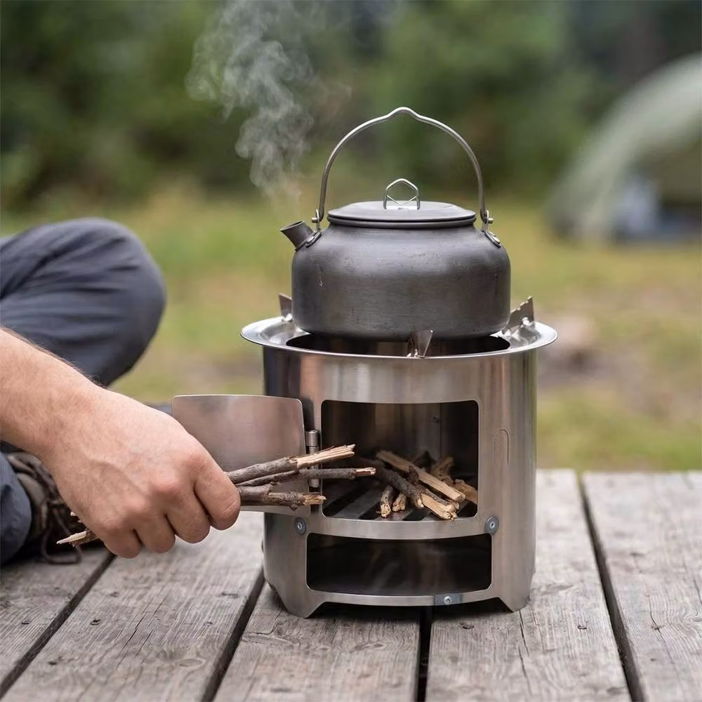 FLAVORA Portable Stainless Steel Camping Wood Stove in Silver – 3
