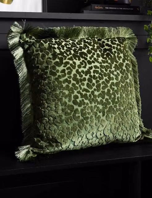 Rockett St George Leopard Love Green Velvet Square Cushion