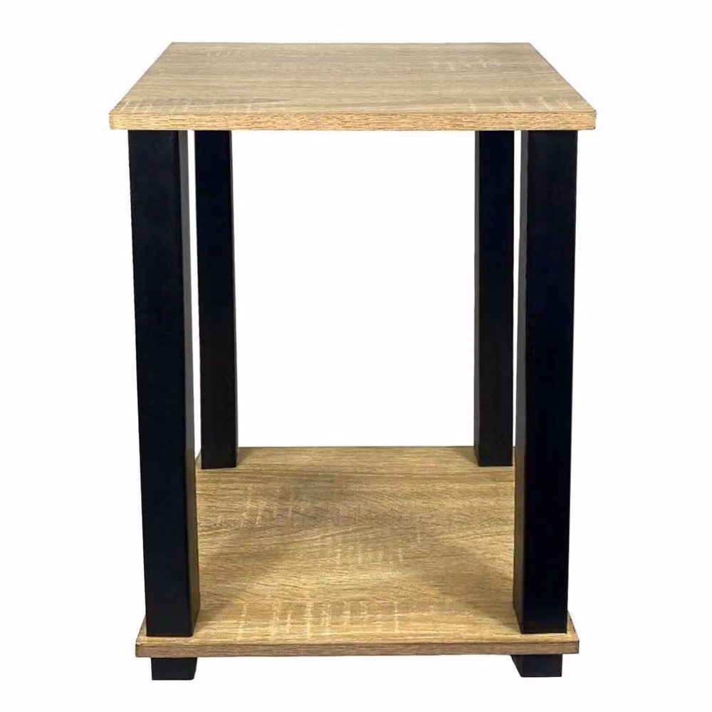 EONLION Natural 2 Tier Side Table with Shelf in Sand and Brown – 3