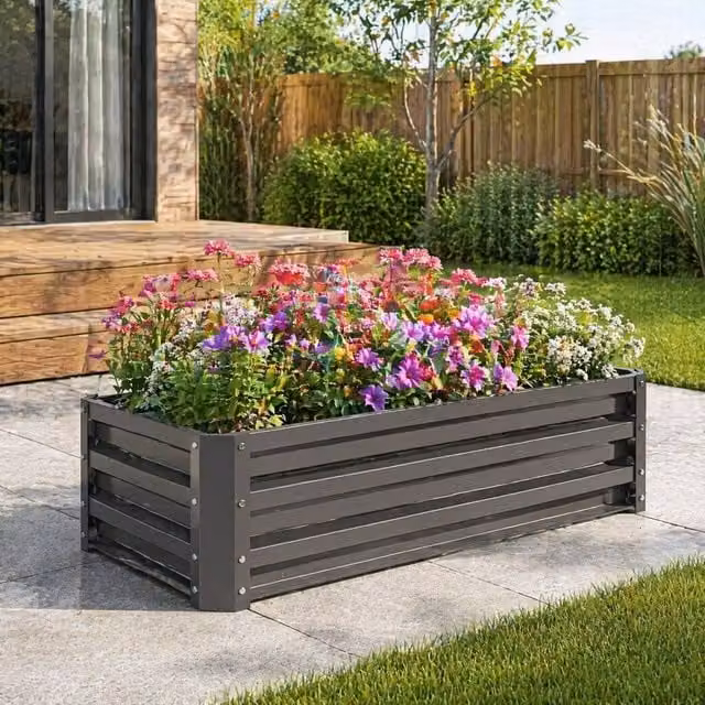 STILVORA Set of 2 Steel Garden Planter Boxes, Grey, W: 110 cm x D: 45 cm x H: 30 cm – 1